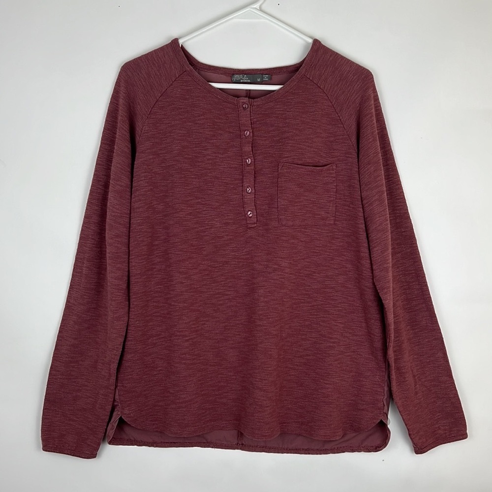 PRANA women’s Hensley Henley brandy red organic cotton long sleeve top M